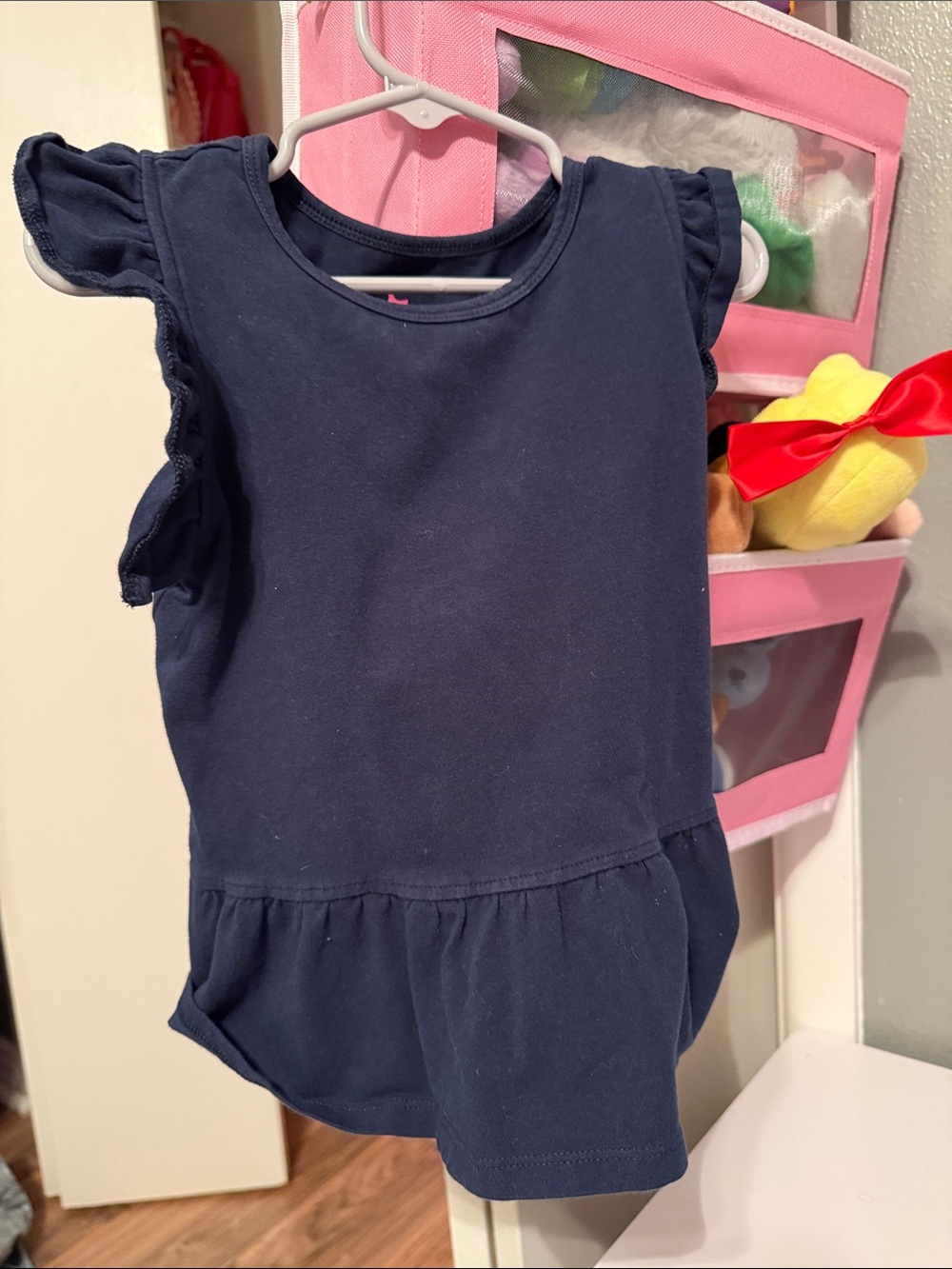 Pink Chicken Navy Blue Ruffle Sleeve Tank Top